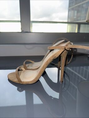 Missguided Beige Suede Ankle-Strap Stiletto Heels